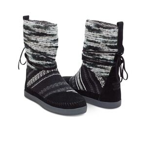 Toms Black Suede Nepal Mixed Textile Boots size:8